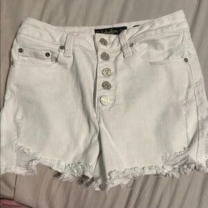 Indigo Rein White Jean Shorts with Distressed Hem